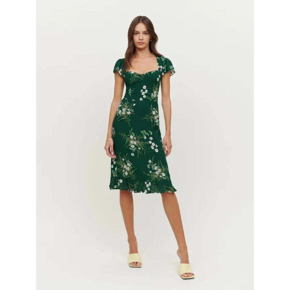 NEW Reformation Rosi Dress Buena Green multi Size 8 #2908 - Picture 2 of 10